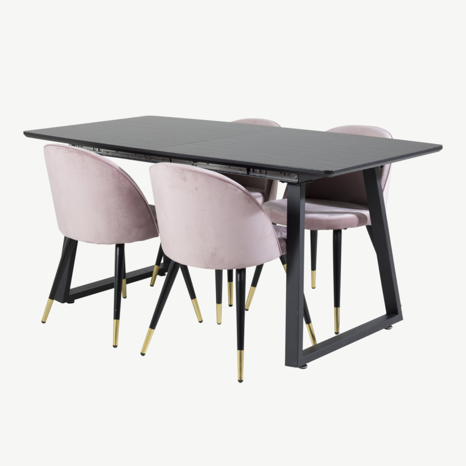 Must söögilaud Venture Home Inca ja tolmuroosad velvetpolstriga toolid (4 tk), GR20338