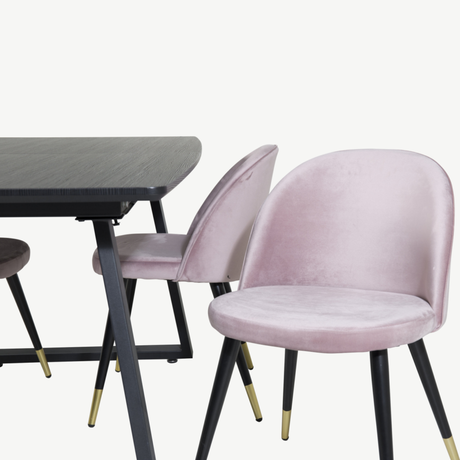 Must söögilaud Venture Home Inca ja tolmuroosad velvetpolstriga toolid (4 tk), GR20338 – 3