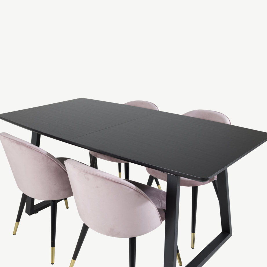 Must söögilaud Venture Home Inca ja tolmuroosad velvetpolstriga toolid (4 tk), GR20338 – 4