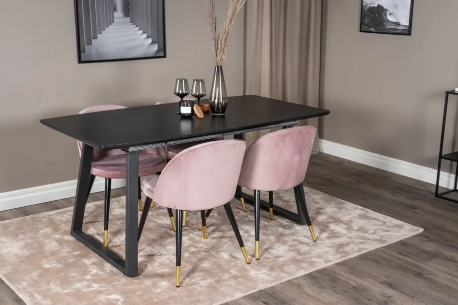 Must söögilaud Venture Home Inca ja tolmuroosad velvetpolstriga toolid (4 tk), GR20338 – 6