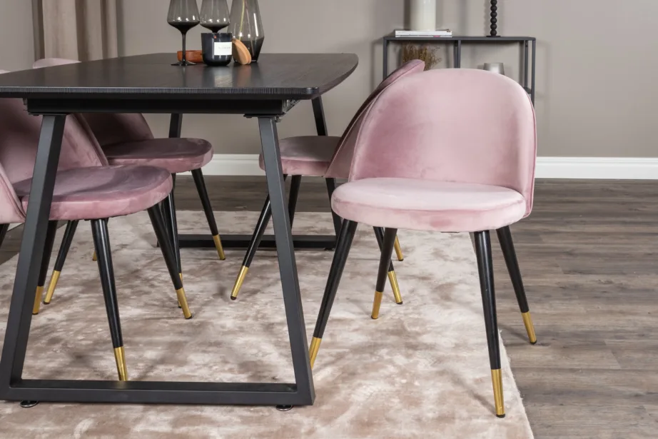 Must söögilaud Venture Home Inca ja tolmuroosad velvetpolstriga toolid (4 tk), GR20338 – 7