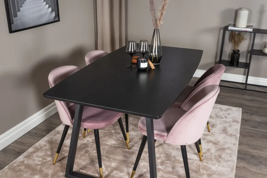 Must söögilaud Venture Home Inca ja tolmuroosad velvetpolstriga toolid (4 tk), GR20338 – 8