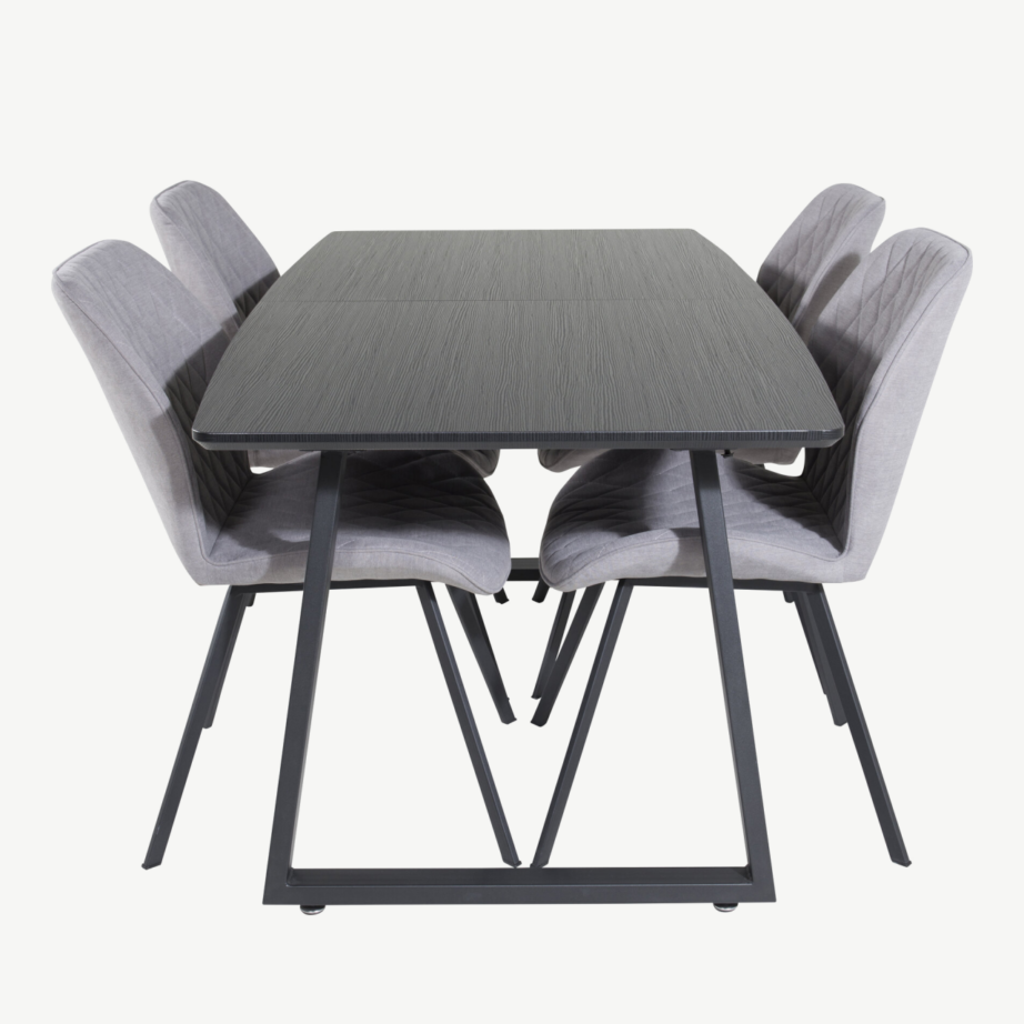 Söögitoakomplekt Inca – must ristkülikukujuline söögilaud ja hallide polsterdatud Gemma toolidega, GR20345 – 2