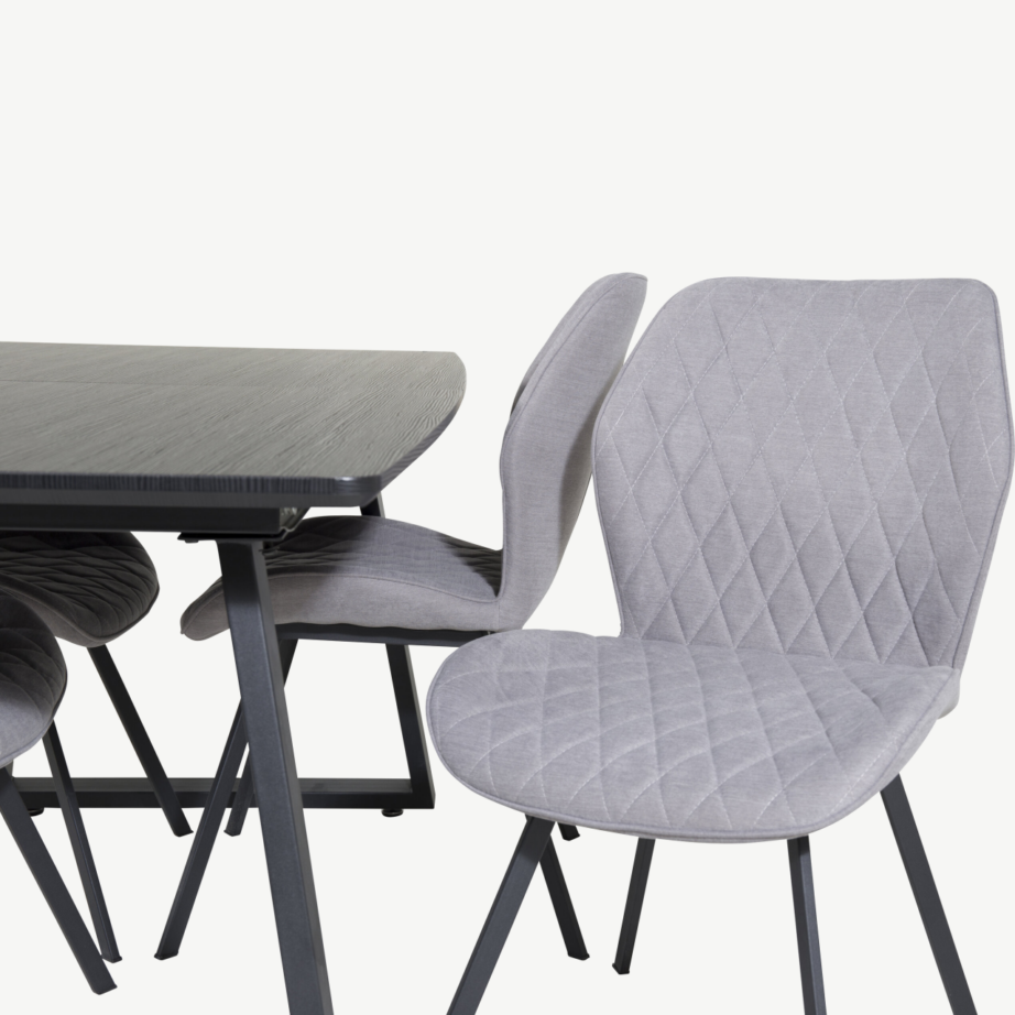 Söögitoakomplekt Inca – must ristkülikukujuline söögilaud ja hallide polsterdatud Gemma toolidega, GR20345 – 3
