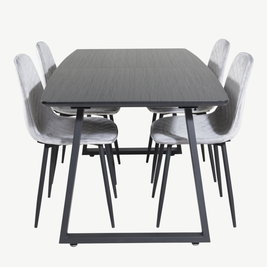 Ristkülikukujuline söögitoakomplekt Inca musta laua ja hallide samettoolidega, GR20348 – 2