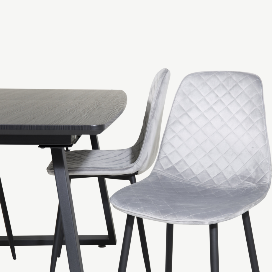 Ristkülikukujuline söögitoakomplekt Inca musta laua ja hallide samettoolidega, GR20348 – 3