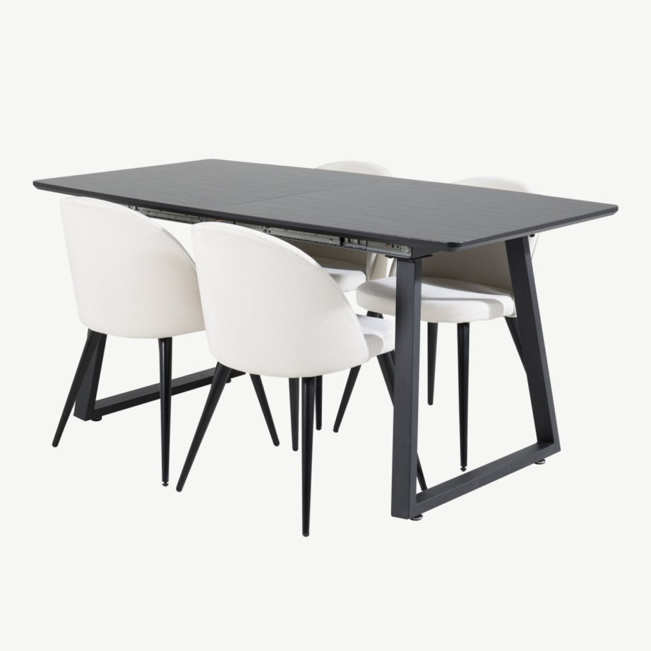 Inca söögitoakomplekt musta MDF laua ja kreemide bukleetoolidega, GR20351