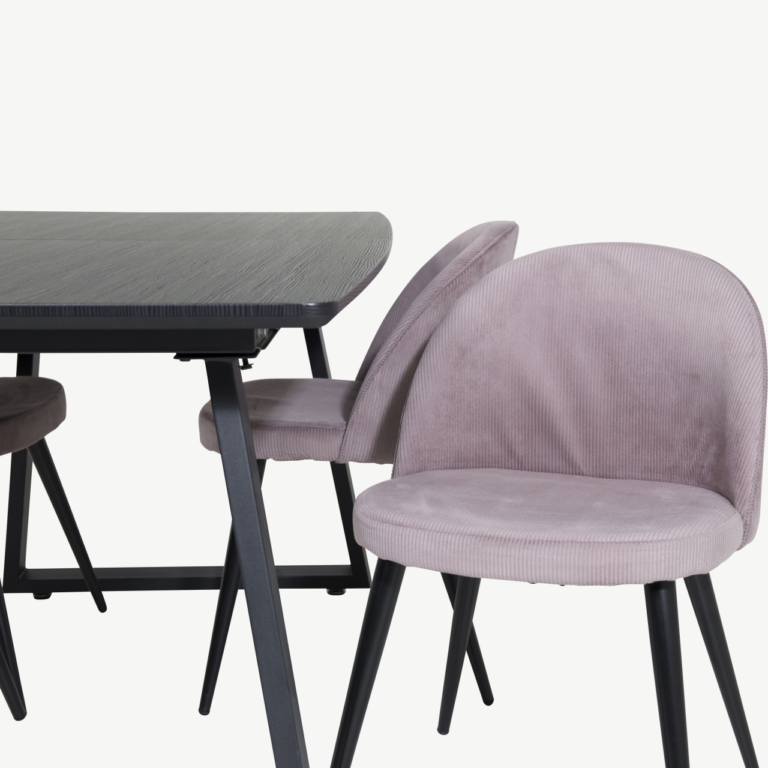 Ristkülikukujuline söögilaud Inca musta värvi, tolmuroosade Velvet-toolidega, 4-kohaline - GR20352