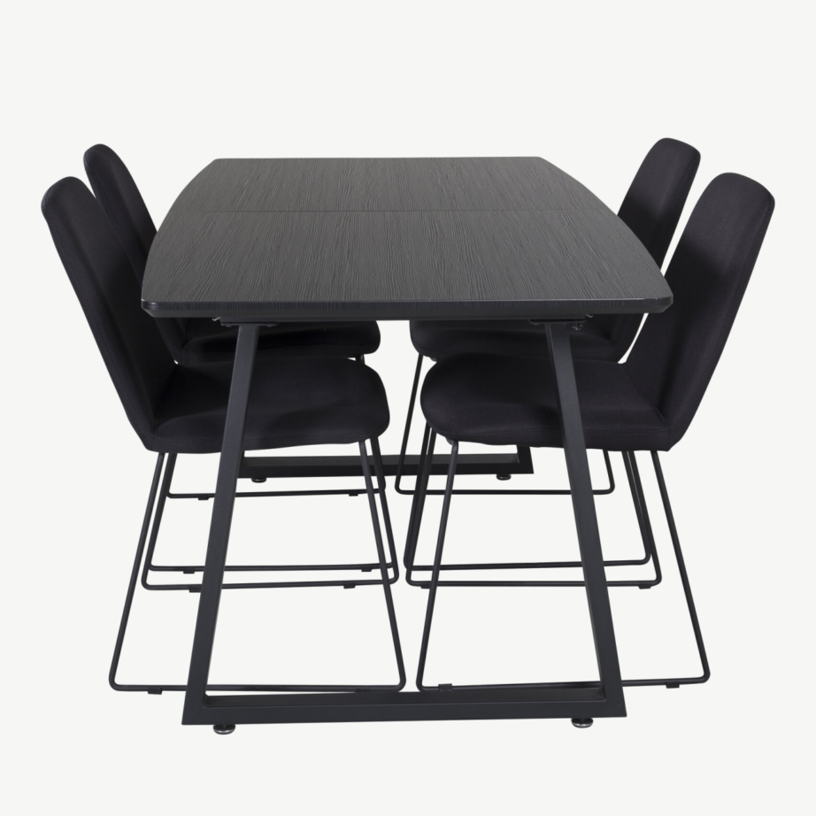 Pikendatav söögilaud Inca musta lauaplaadiga ja Muce söögitoolidega (must kangas, metalljalad), GR20356 – 2