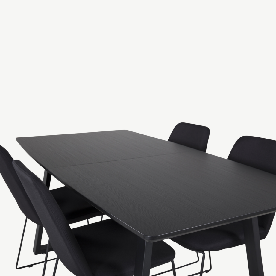 Pikendatav söögilaud Inca musta lauaplaadiga ja Muce söögitoolidega (must kangas, metalljalad), GR20356 – 3