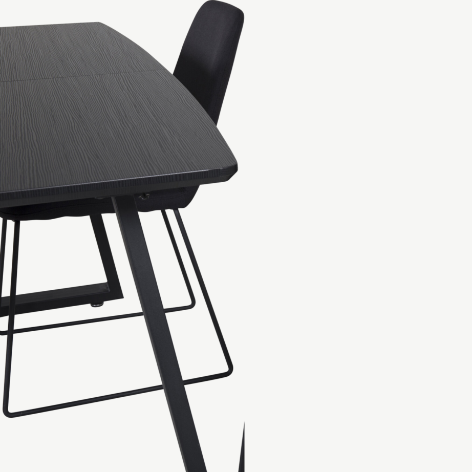 Pikendatav söögilaud Inca musta lauaplaadiga ja Muce söögitoolidega (must kangas, metalljalad), GR20356 – 4