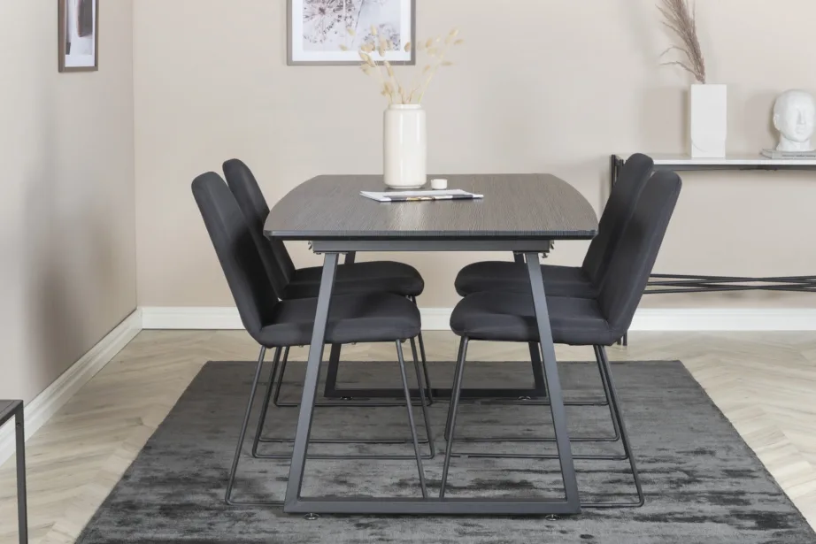 Pikendatav söögilaud Inca musta lauaplaadiga ja Muce söögitoolidega (must kangas, metalljalad), GR20356 – 5