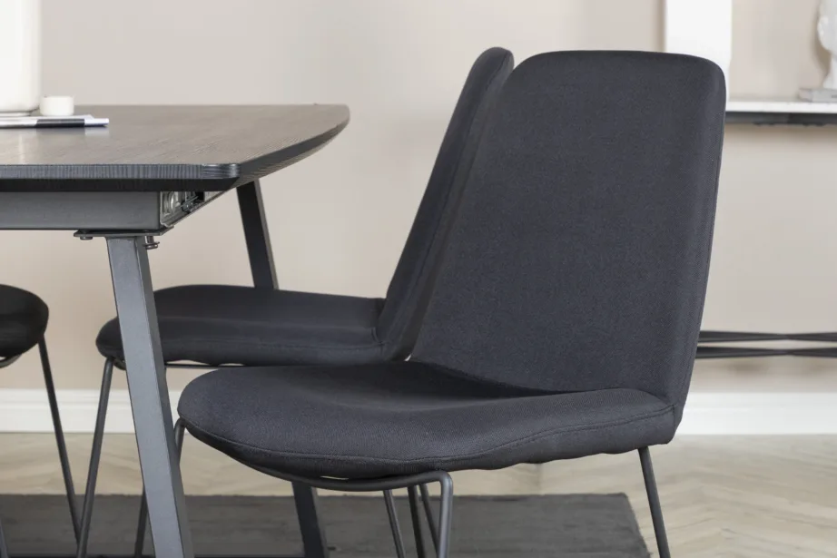 Pikendatav söögilaud Inca musta lauaplaadiga ja Muce söögitoolidega (must kangas, metalljalad), GR20356 – 8