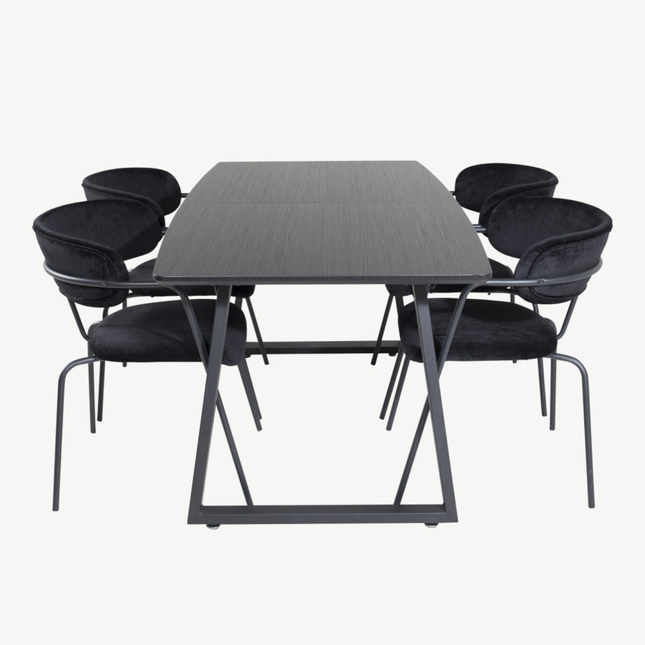 Must ristkülikukujuline söögilauakomplekt Inca (laud ja Arrow sametist toolid, metalljalgadega), GR20359 – 2