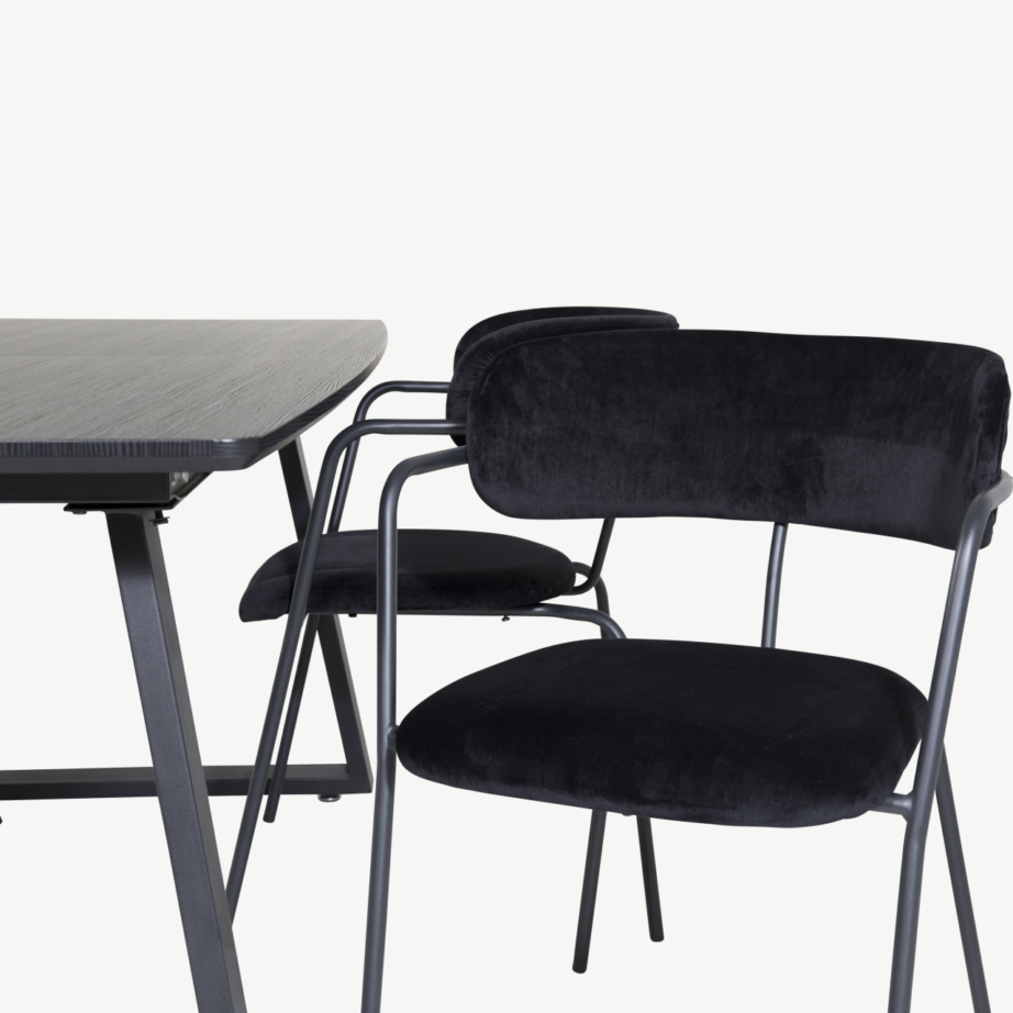 Must ristkülikukujuline söögilauakomplekt Inca (laud ja Arrow sametist toolid, metalljalgadega), GR20359 – 3