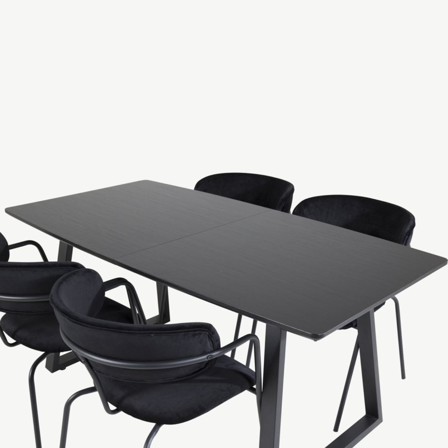 Must ristkülikukujuline söögilauakomplekt Inca (laud ja Arrow sametist toolid, metalljalgadega), GR20359 – 4