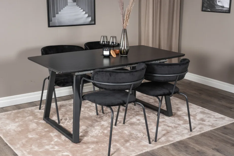 Must ristkülikukujuline söögilauakomplekt Inca (laud ja Arrow sametist toolid, metalljalgadega), GR20359 – 6