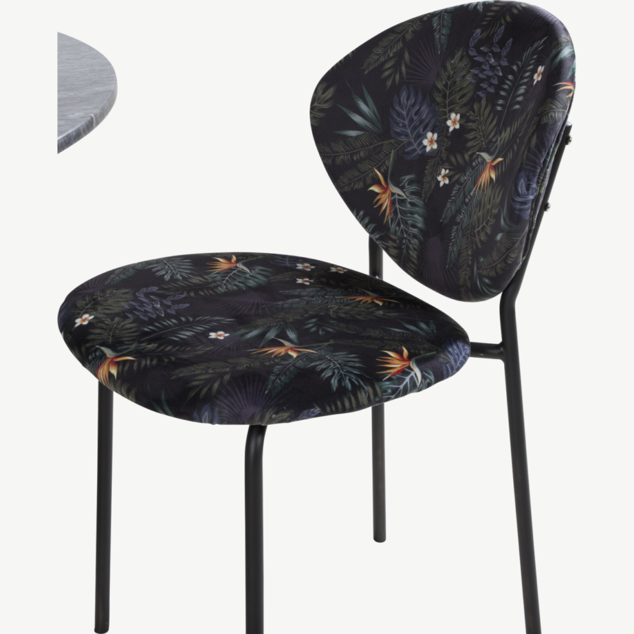 Estelle ümmargune marmorlauaga söögikomplekt neljale, mustriga polsterdatud toolidega, GR20431 – 2