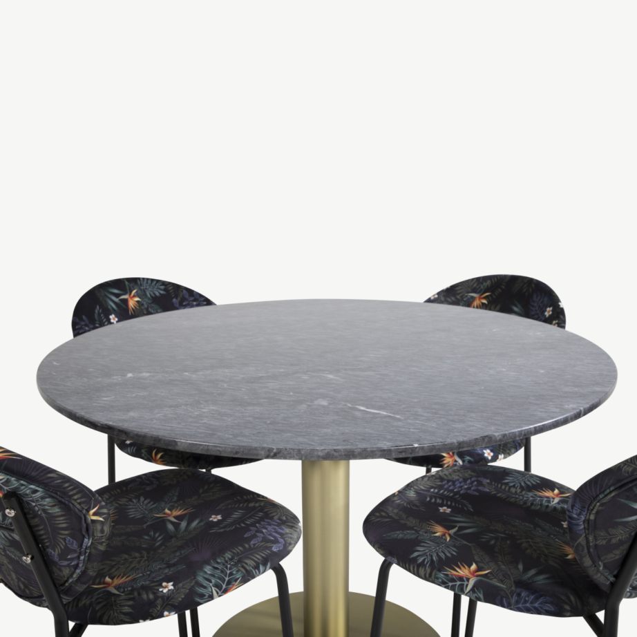 Estelle ümmargune marmorlauaga söögikomplekt neljale, mustriga polsterdatud toolidega, GR20431 – 3