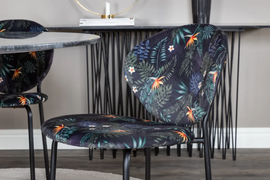 Estelle ümmargune marmorlauaga söögikomplekt neljale, mustriga polsterdatud toolidega, GR20431 – 5