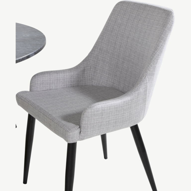 Estelle ümmargune marmorist söögilaud ja 4 halli söögitooli Plaza (kuldne jalg, ø106 cm) - GR20433