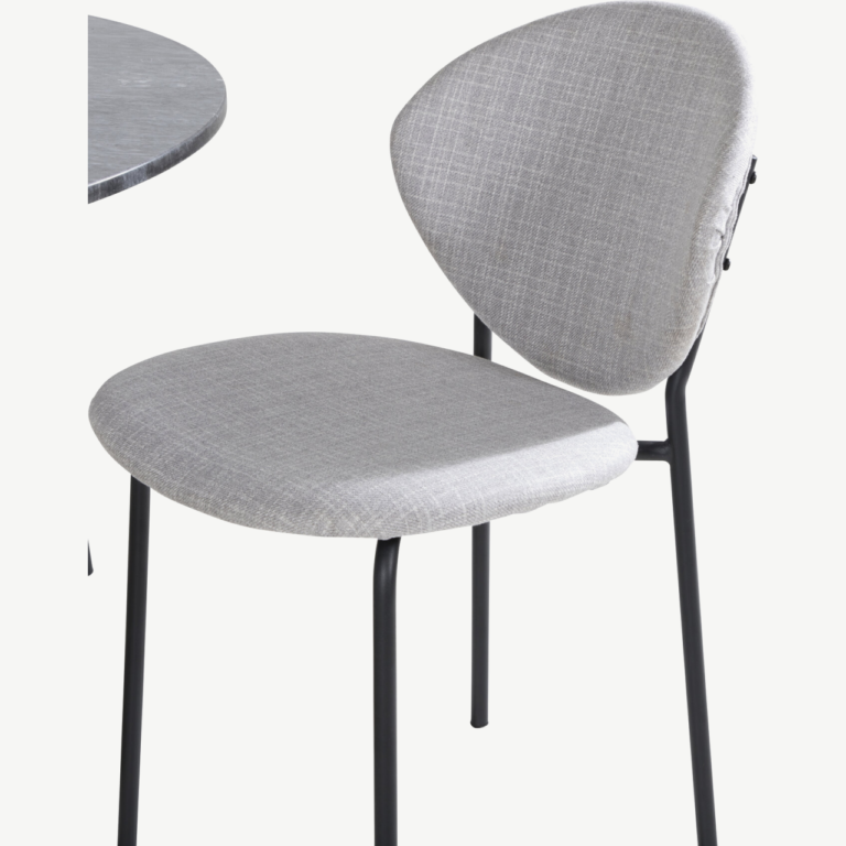 Ümmarguse marmorlauaplaadiga söögikomplekt Estelle (tumehall, kuldne, 4 halli kangastooliga Vault) - GR20448