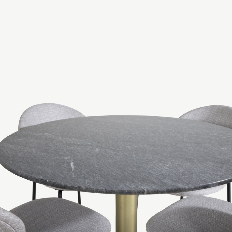 Ümmarguse marmorlauaplaadiga söögikomplekt Estelle (tumehall, kuldne, 4 halli kangastooliga Vault), GR20448 – 3