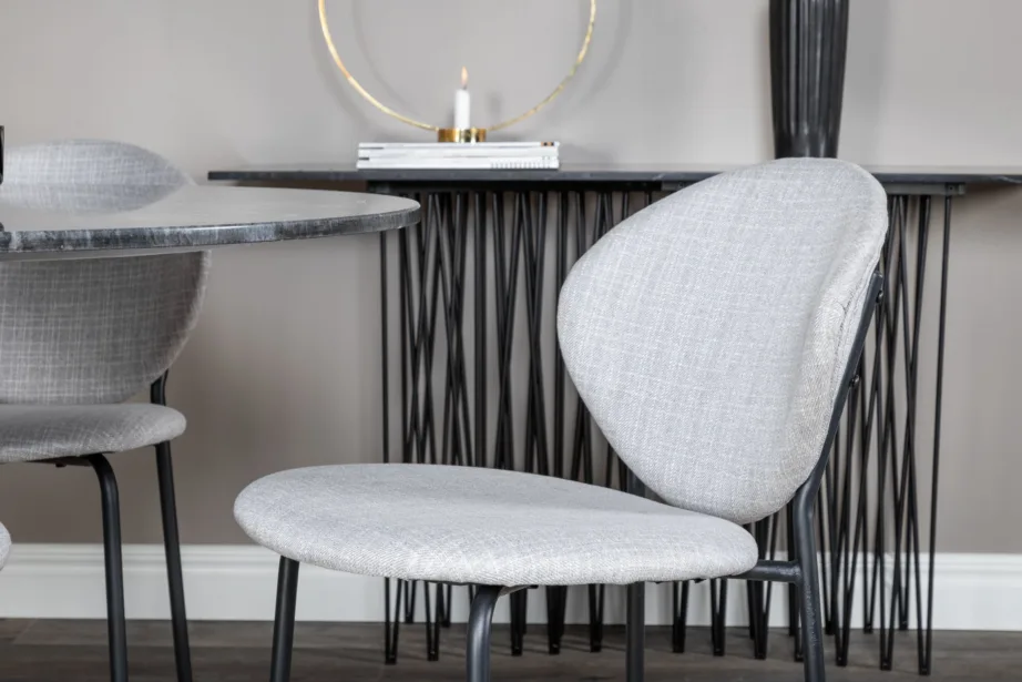 Ümmarguse marmorlauaplaadiga söögikomplekt Estelle (tumehall, kuldne, 4 halli kangastooliga Vault), GR20448 – 5