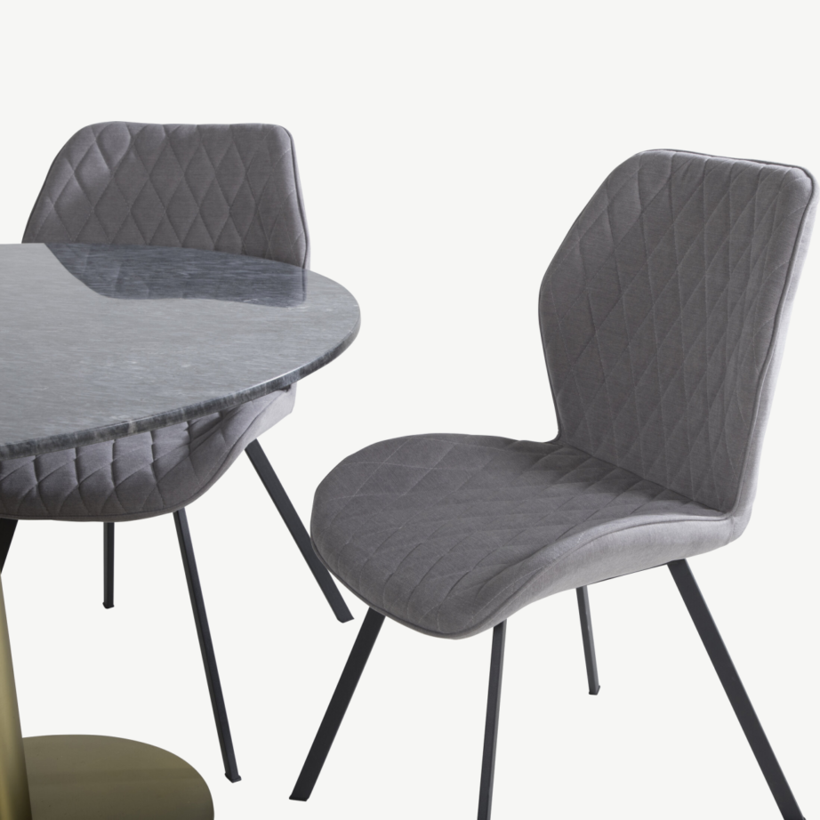 Ümmarguse marmorlauaplaadiga söögikomplekt Estelle, hallid polsterdatud toolid (4 tk), kuldse jalaga, GR20458 – 2