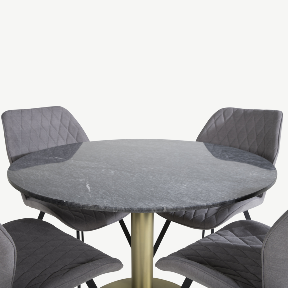 Ümmarguse marmorlauaplaadiga söögikomplekt Estelle, hallid polsterdatud toolid (4 tk), kuldse jalaga, GR20458 – 3