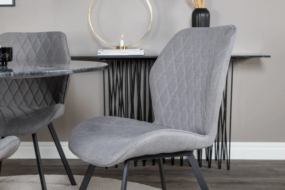 Ümmarguse marmorlauaplaadiga söögikomplekt Estelle, hallid polsterdatud toolid (4 tk), kuldse jalaga, GR20458 – 5