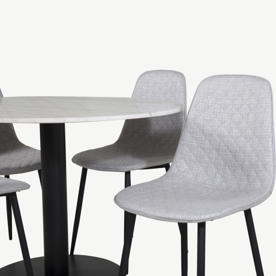 Estelle ümmargune valge marmorist söögilaud ja hallid Polar toolid (4 tk), GR20464 – 2