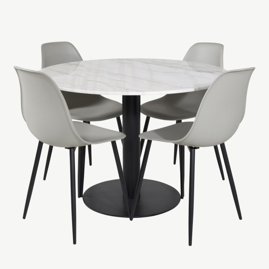 Ümar marmorlauaga söögilaud Estelle ja hallid Polar toolid (4 tk), GR20466