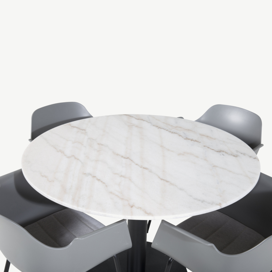 Estelle ümar söögilauakomplekt marmorlauaga (valge/must laud, hallid toolid), GR20468 – 3
