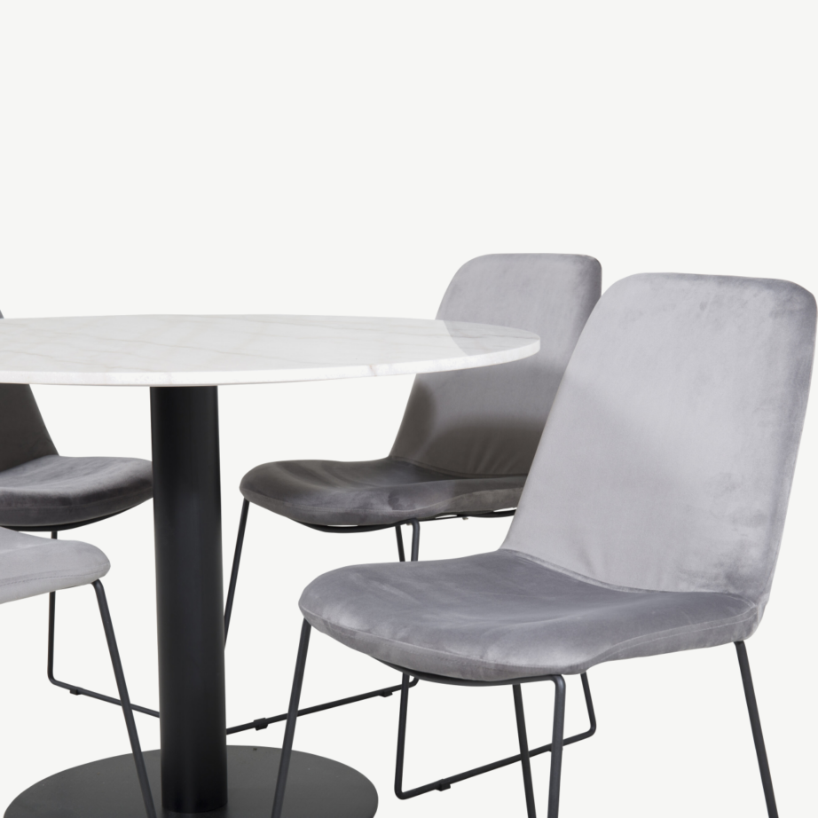 Estelle ümmargune marmorviimistlusega söögilauakomplekt hallide samettoolidega Muce, GR20470 – 2
