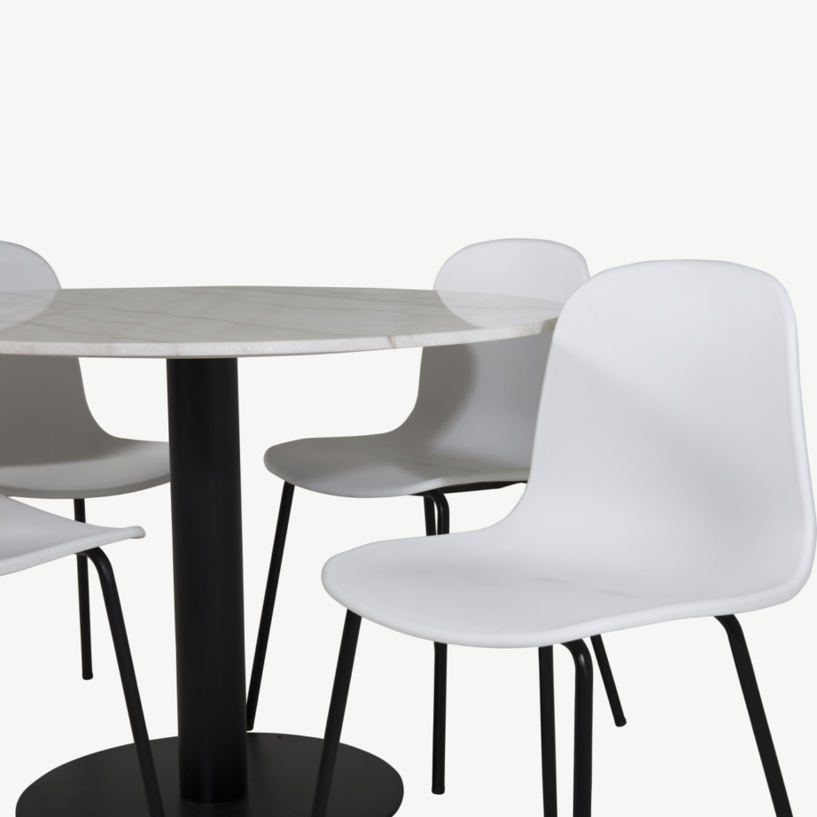Ümar marmori imitatsiooniga söögilaud Estelle koos 4 Arctic valge tooliga, GR20483 – 2