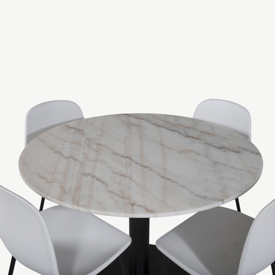 Ümar marmori imitatsiooniga söögilaud Estelle koos 4 Arctic valge tooliga, GR20483 – 3