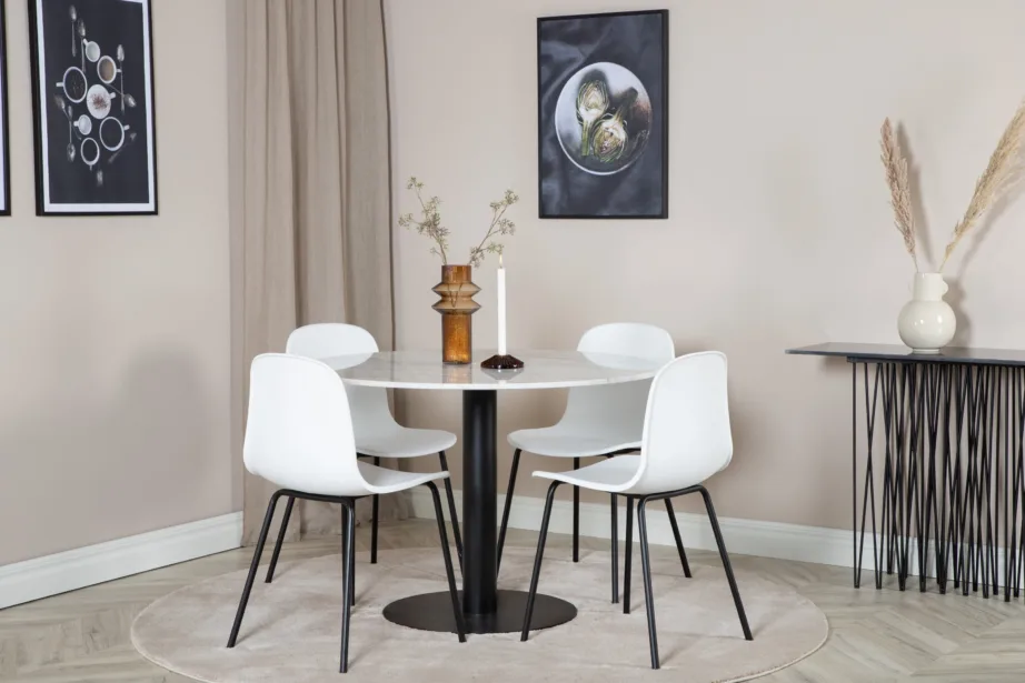Ümar marmori imitatsiooniga söögilaud Estelle koos 4 Arctic valge tooliga, GR20483 – 5