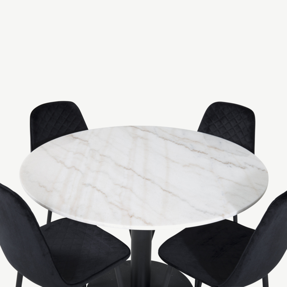 Ümmargune marmorist söögilaud Estelle koos mustade velvetkattega Polar toolidega, GR20484 – 3