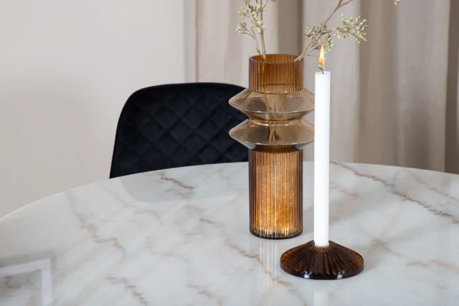 Ümmargune marmorist söögilaud Estelle koos mustade velvetkattega Polar toolidega, GR20484 – 7