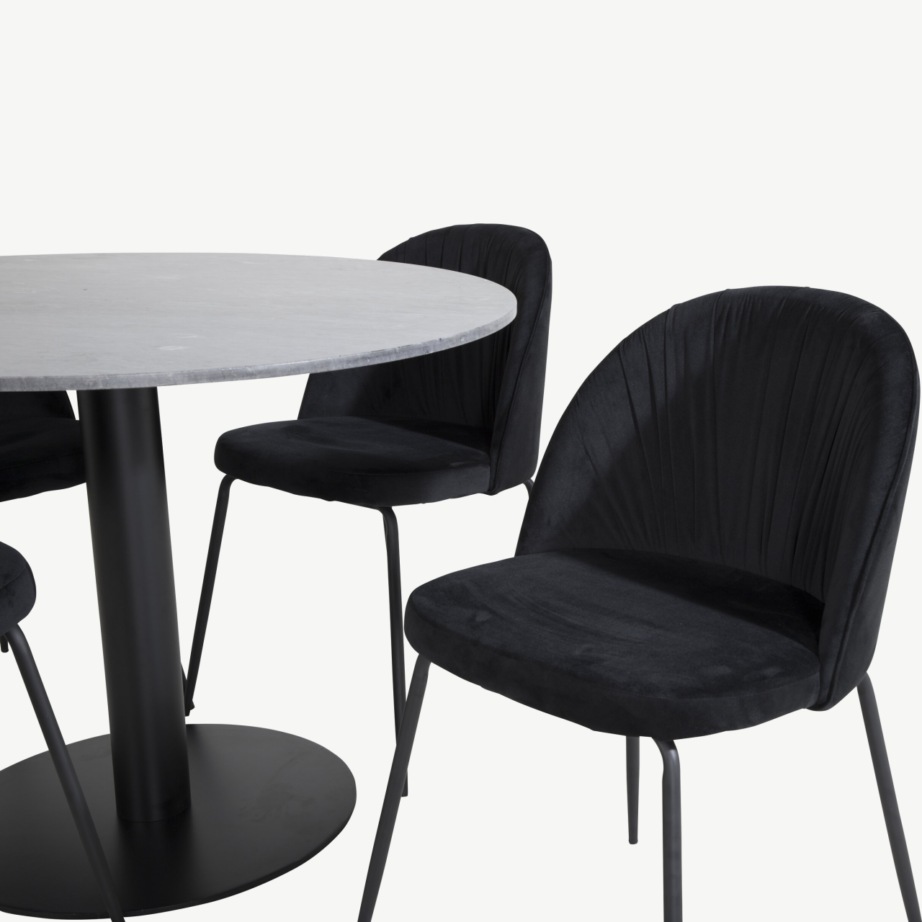 Estelle ümmargune söögikomplekt musta sametiga ja marmorpinnaga laud Ø106 cm, GR20485 – 2