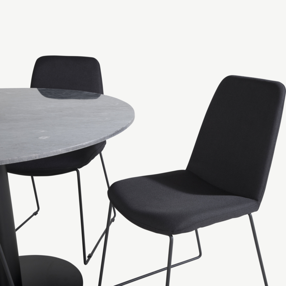 Estelle ümmarguse marmorist söögilaua ja mustade toolide komplekt (4 tk), GR20487 – 2