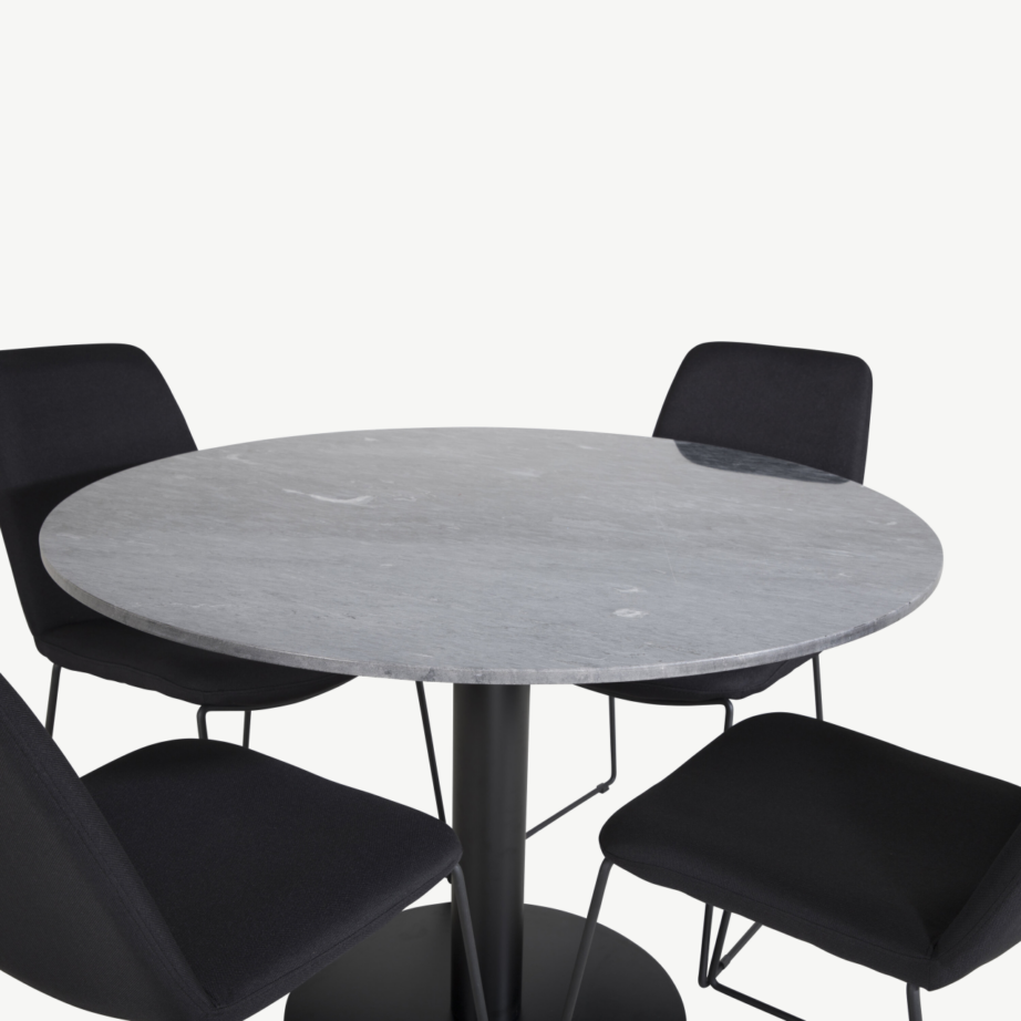 Estelle ümmarguse marmorist söögilaua ja mustade toolide komplekt (4 tk), GR20487 – 3