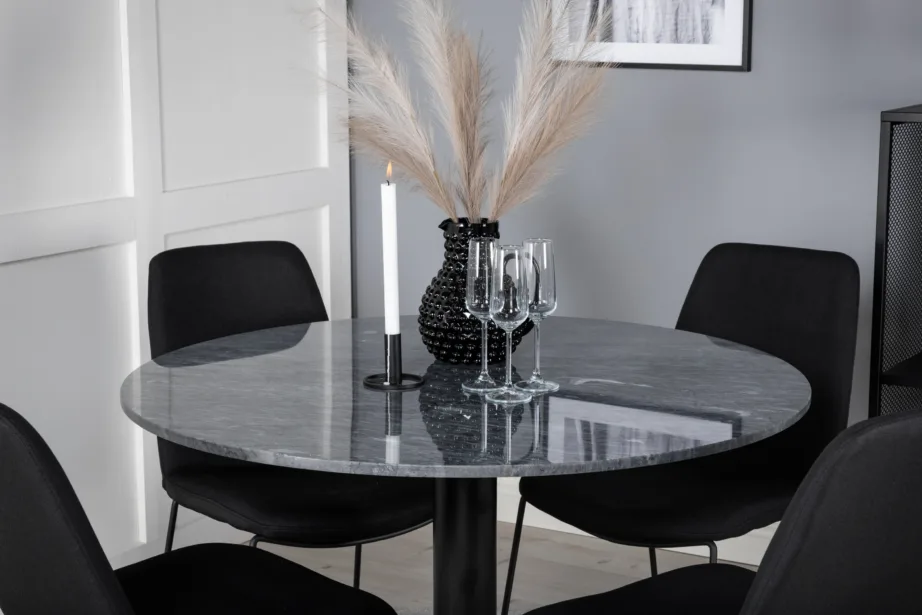 Estelle ümmarguse marmorist söögilaua ja mustade toolide komplekt (4 tk), GR20487 – 6