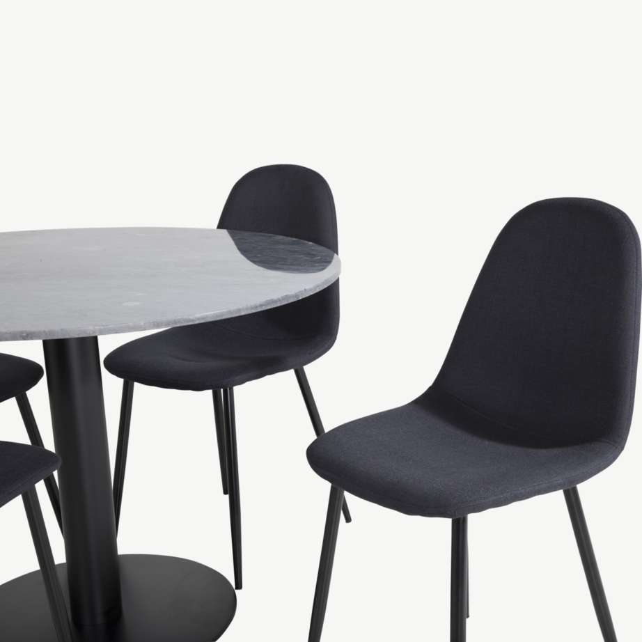 Ümmarguse marmorlauaplaadiga söögilaud Estelle ja mustad Polar toolid (4 tk), GR20488 – 2