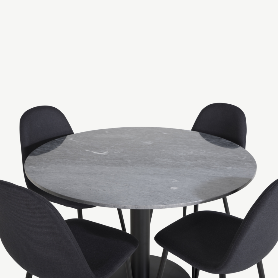 Ümmarguse marmorlauaplaadiga söögilaud Estelle ja mustad Polar toolid (4 tk), GR20488 – 3