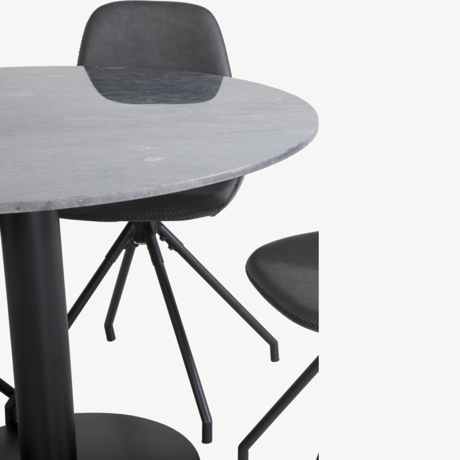 Estelle ümmargune marmorlauaga söögikomplekt nelja pöörleva musta Polar tooliga, GR20489 – 2