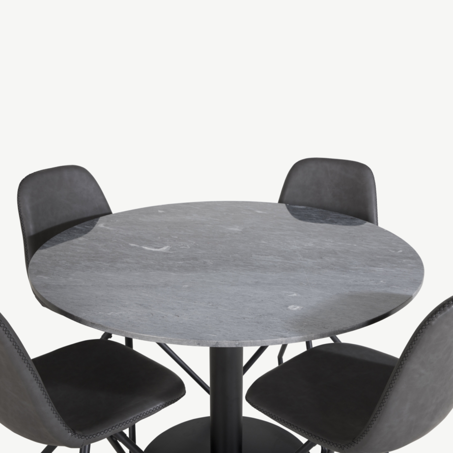 Estelle ümmargune marmorlauaga söögikomplekt nelja pöörleva musta Polar tooliga, GR20489 – 3