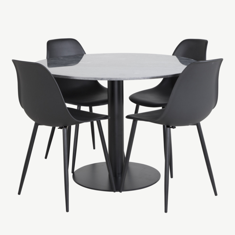 Ümmargune marmorist söögilauakomplekt Estelle mustade Polar toolidega, 106 cm - GR20491
