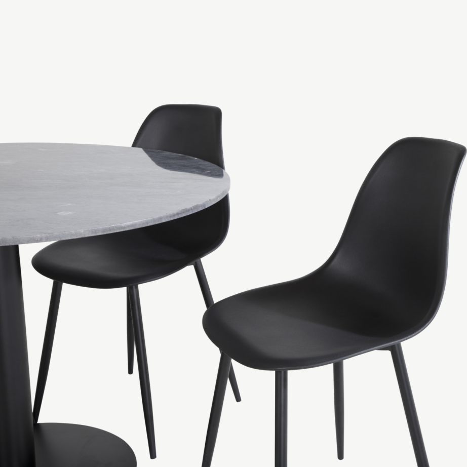 Ümmargune marmorist söögilauakomplekt Estelle mustade Polar toolidega, 106 cm, GR20491 - 2